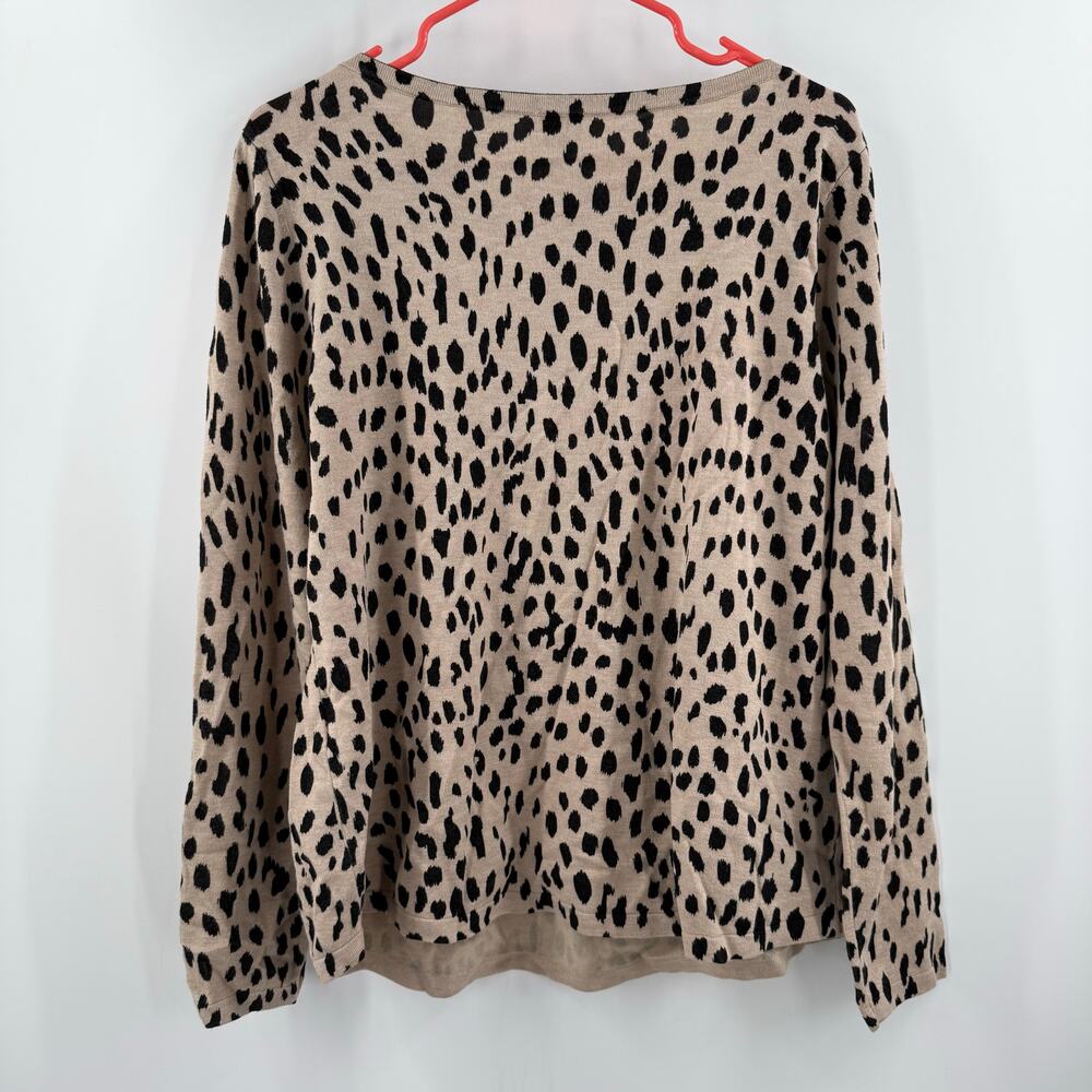CHICO’S Sweater SZ Large (Chico’s SZ2) Animal Print Cheetah Pullover Office Work - Picture 2 of 11